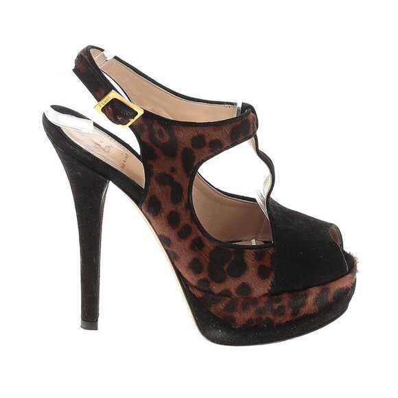 🔥 Stunning Fendi Pony Hair Leopard Print High Heels Black Leather Size 38 - Picture 1 of 8